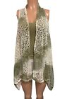 V2K Muted Green Tie Dyed Fish Net Beach Mermaid Cover-Up cardigan Top O/S Y2K