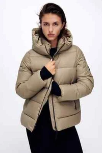 ZARA CAMEL PUFFER JACKET HOODED w COMFORTEMP THERMAL INSULATION Size 16 / XL - Picture 1 of 22