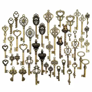 46pcs Mix Retro Antique Vintage Old Look Decorative Key Charms Jewelry Pendant H - Picture 1 of 6