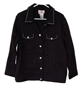 Quaker Factory Women's Size M Black Jean Jacket Rhinestones - Picture 1 of 6