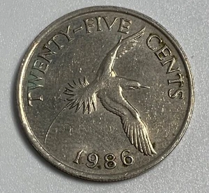 Bermuda 1986 - 25 Cents Copper-Nickel Coin - Yellow-billed tropical bird (A9) - Picture 1 of 2