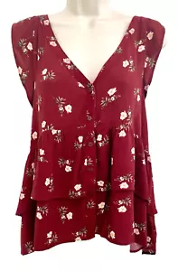 American Eagle Damen Gr. M Top weinrot Stufen hauchdünn Rüschen Blumen Fee Goth - Bild 1 von 8