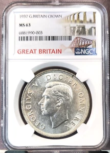 1937 GREAT BRITAIN SILVER 1 CROWN KING GEORGE VI NGC MS 63 BEAUTIFUL COIN - Picture 1 of 3