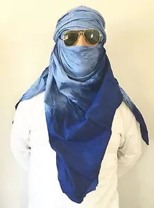 Long Tuareg Scarf - Moroccan Berber Handmade Ethnic Turban Unisex Adult Sky Blue - Picture 1 of 5