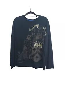 Alain Manoukian Mens Long Sleeve Top Large Black Crew Neck Casual - Picture 1 of 4