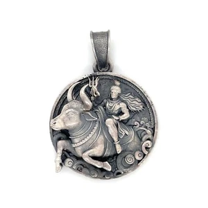 925 Sterling Silber 3D Anhänger - Idol Of Lord Shiva Riding Nandi Pendant, Geschenk - Bild 1 von 5