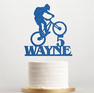 Bike, Cyclist, Cycle Cake Topper, Personalised Glitter, Any Age or Name - Picture 1 of 20