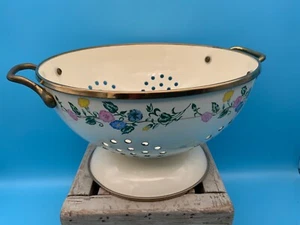 Vintage Enamel/Brass Strainer, 1980s, Indonesia, Decorative Kitchen - Picture 1 of 6
