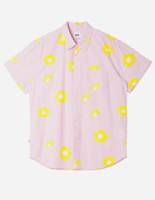 OBEY Void Mens Button Up Shirt - LIGHT PINK Print Short Sleeve Hawaiian NEW - Image 1 of 3