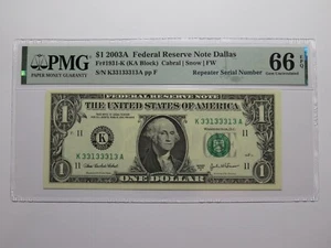 $1 2003 Fancy Repeater Serial Number Federal Reserve Currency Bank Note 33133313 - Picture 1 of 3