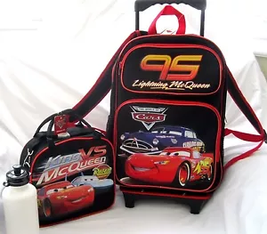 CARS LIGHTNING MCQUEEN BLACK 16" ROLLING DETACHABLE BACKPACK+MATCHING LUNCHBOX - Picture 1 of 1