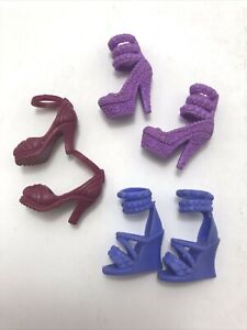 Barbie Fashionista Purple Burgundy Shoes Lot Three Pairs Strappy Wedge Heels
