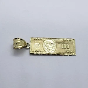 10K Authentic Yellow Gold $100 One Hundred Dollar Bill Pendant Charm Diamond Cut - Picture 1 of 12