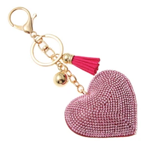Heart Tassel Key Chain- Fuchsia Stones (2.75x2.5in) - Picture 1 of 2