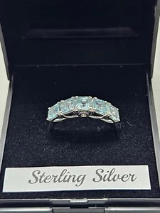 Lagunenapatit & im Labor gezüchteter Diamant (SI-G-H) 5 Steine / Damenring / Größe R - Bild 1 von 8