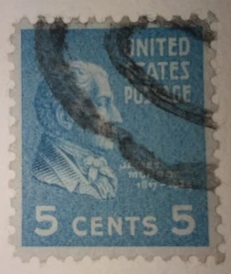 US - 1938 - 5 Cents Bright Blue James Monroe Presidential Series # 810  - Picture 1 of 1