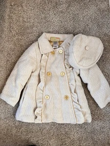 Girls Holiday Penelope Mack Cream & Gold Double Breasted Coat With Hat Size 4 - Picture 1 of 5