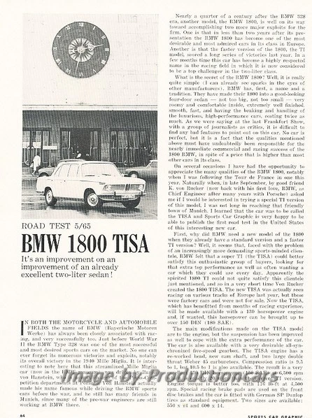 1965 BMW 1800 Original Car Review Report Print Article J843 Foto 1 de 1