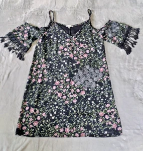 Charlotte Russe Dress Small Mini Crochet Fringe Dark Fairy Whimsigoth - Picture 1 of 9