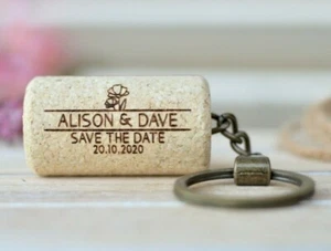 Set of 10 Personalized Wine Cork Keychains customized - Save the Date - Picture 1 of 8