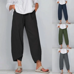 Womens Straight Full Pants Trousers Ladies Elastic Casual Leggings Plus Size New - Picture 1 of 11