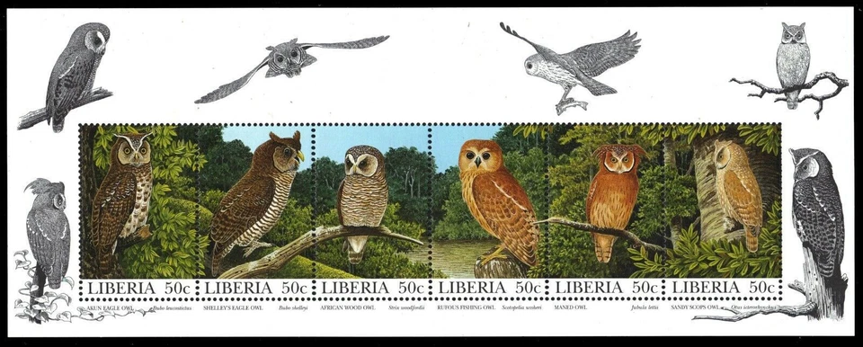 利比里亚 1997 年完好未铰边纪念品 6 张 OWLS #1277 a-f — 第 1/1 张图片