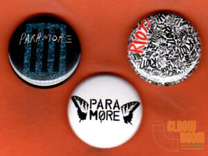 Set of three 1" Paramore pins buttons band rock logo
