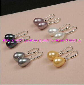 5Colors 12x16mm South Sea Shell Pearl Drop Beads Silver Hook Dangle Earrings AAA