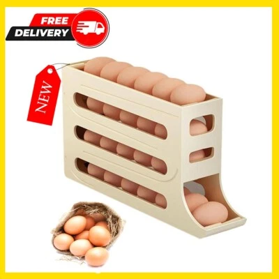 4 Ebenen Roll Down Kühlschrank Eierspender Automatisch Rollen Eier Halter Aufbewahrung Regal - Bild 1 von 4