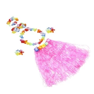 6 Set Hawaiian Grass Skirt Flower Hula Lei Wristband Garland Fancy Dress4470 - Picture 1 of 7