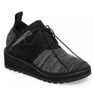 Eileen Fisher Wilson Knit schwarz graphit grau Schnürschuh Plateau Keilabsatz Sneaker 7,5 - Bild 1 von 10