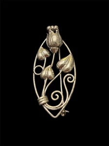 Vtg WL Walter Lampl Sterling Silver Art Deco Tulip Floral Oval Brooch 2” 925  - Picture 1 of 6