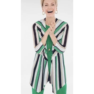 Chico's 2 Chicos Grande Travelers Chaqueta Cárdigan Rayas Suéter Verde Nuevo con Etiquetas Foto 1 de 4