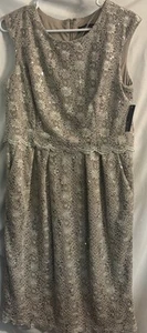 Vestido R&M Richards sin mangas para mujer talla 12 champán lentejuelas encaje bordado - Imagen 1 de 24