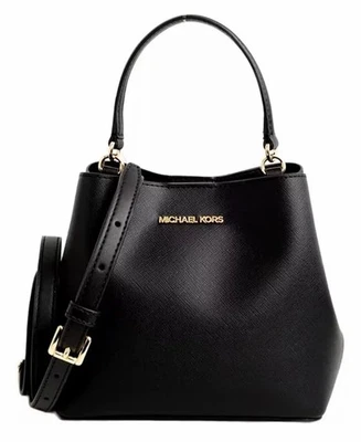 Bolso de hombro Michael Kors para mujer Pratt SM Bucket Messenger negro nuevo Foto 1 de 4