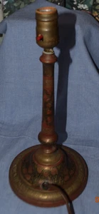 Antique Brass Candlestick Table Lamp 13" Tall Painted Floral Theme - Picture 1 of 4