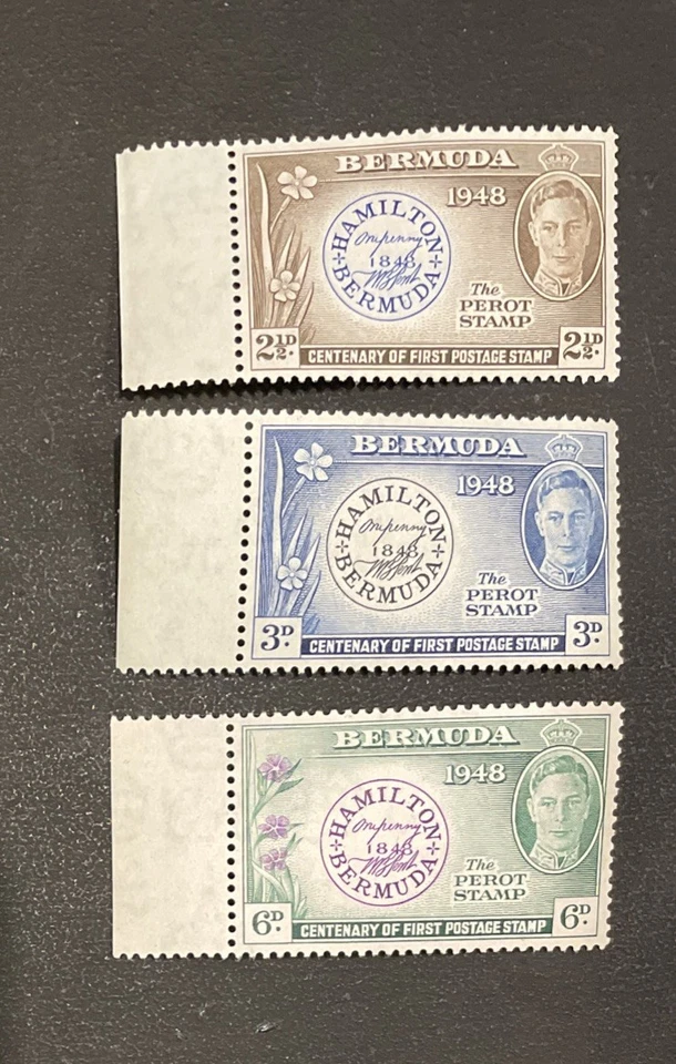 Bermuda 1948, KGVI Centenary of 1st postage stamps Set of 3 Stamps - MNH - Image 1 of 1
