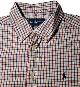 Polo Ralph Lauren Shirt Youth Boys Plaid Medium 12-14 Button Down Logo - Picture 1 of 9