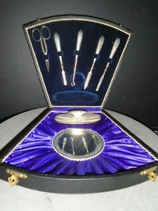 ANTIQUE- German - silver manicure set with case. - Picture 1 of 4