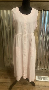 National Women’s Gingham Dress pockets sleeveless Pink White Tie Back Demure - Picture 1 of 12