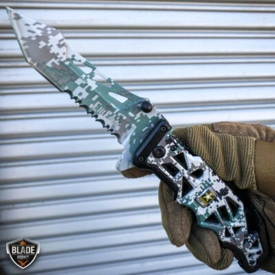 9" Military ARMY Tactical Spring Open Assisted Folding Rescue Pocket Knife Blade - Image 1 of 4