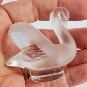 René Lalique Kristall Miniatur Schwan Figur Frankreich signiert mattiert Satin Oberfläche - Bild 1 von 11