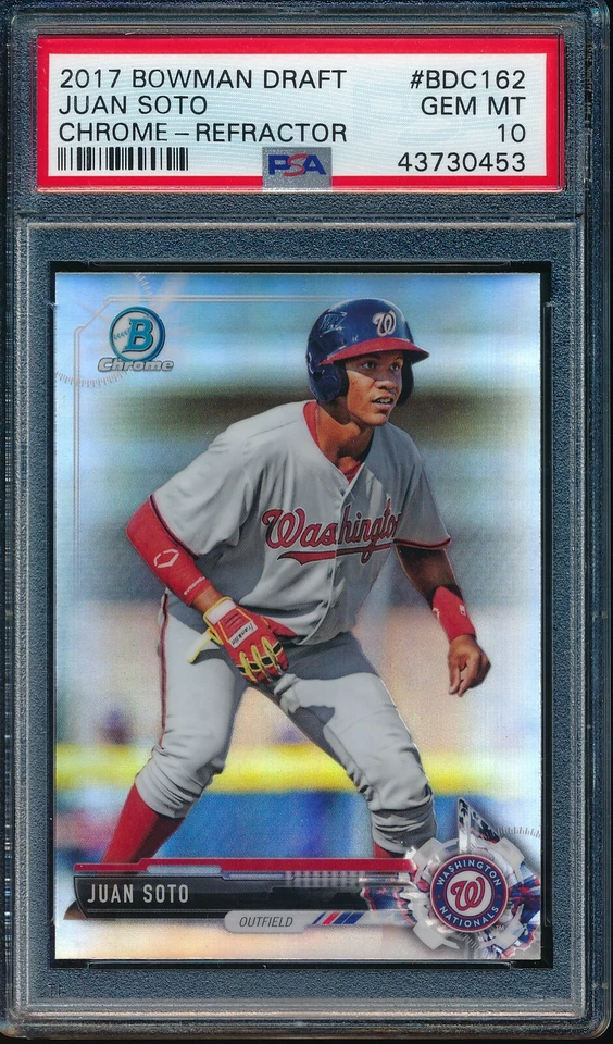 Tarjeta de novato PSA 10 JUAN SOTO 2017 Bowman Chrome Refractor Nationals RC GEMA COMO NUEVA Foto 1 de 4