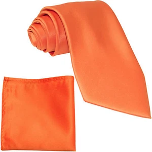 New Polyester Men's Neck Tie & hankie solid formal wedding prom uniform orange - Picture 1 of 3