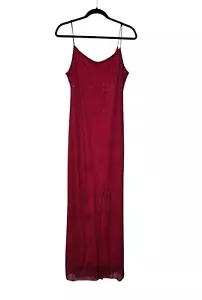 Vintage Niki Livas Maxi Dress Size 12 90s Y2K Velvet Slip Evening Gown Sheer Red - Picture 1 of 8