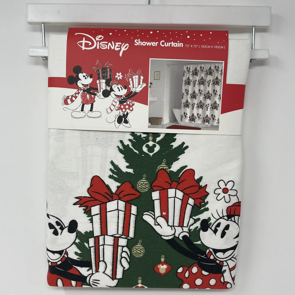 Disney Mickey and Minnie Mouse Gift Giving Christmas Fabric Shower Curtain 72x72