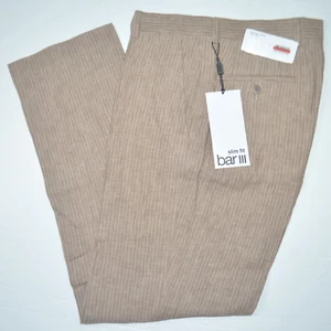 Pantalones de vestir BAR III ajustados 100 % lino tostado a rayas frente plano 30 x 30 nuevos con etiquetas - Imagen 1 de 3