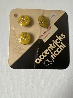Vintage enameled Buttons With Tennis Rackets And Balls  - Image 1 of 4