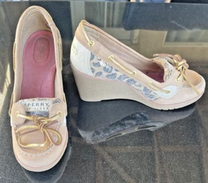 Sperry Top Sider Goldfisch Keilabsatz Leinen/Leopard Gr. 9M Leder Komfort - Bild 1 von 24
