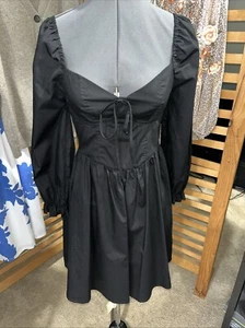 GB XS Black Long Sleeve Mini Dress NWT! Cut-out Back Corset Dance Prom - Picture 1 of 9